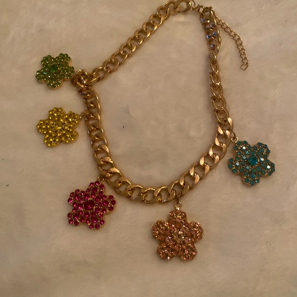 Jewelry - Gold Chain Necklace with Multicolor Flower Charms